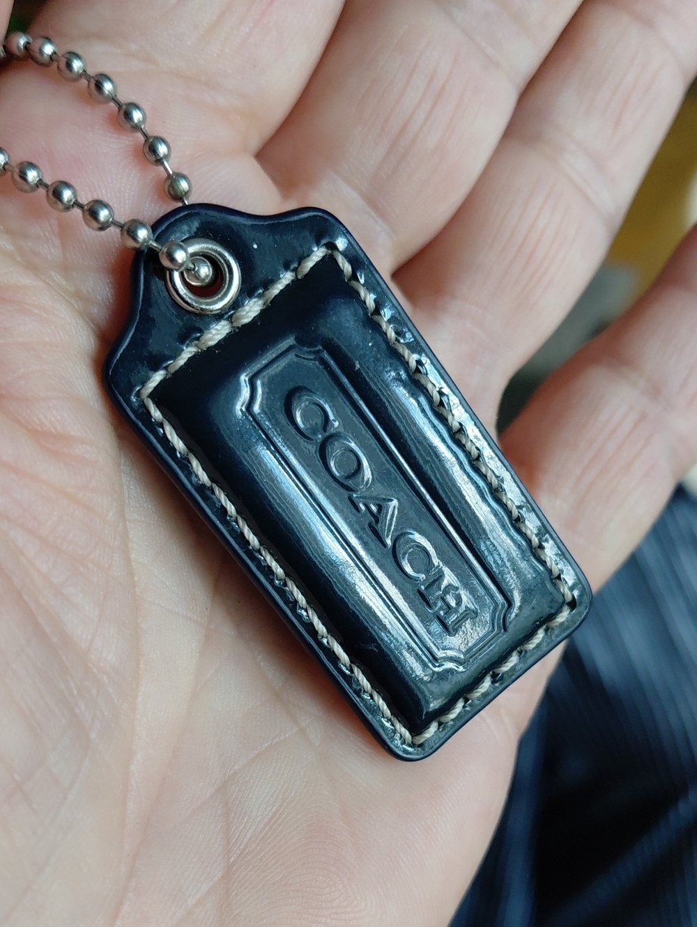 Coac Leather Logo Key Tag with Silver Ball Chain